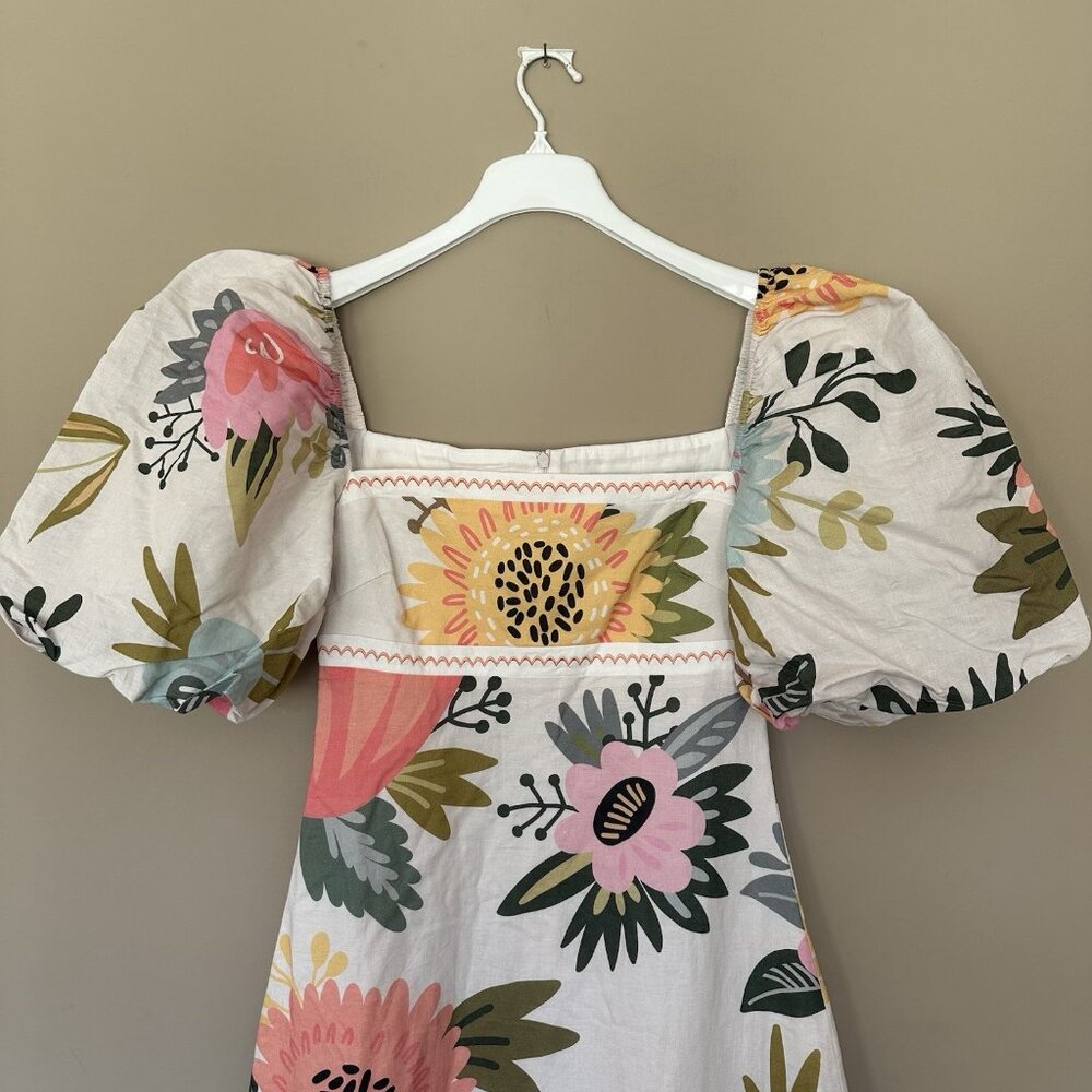 NWT $249 Nicola Women 8 Linen Cotton Maxi Dress Potpourri Bold Flowers Cottage - Picture 6 of 14